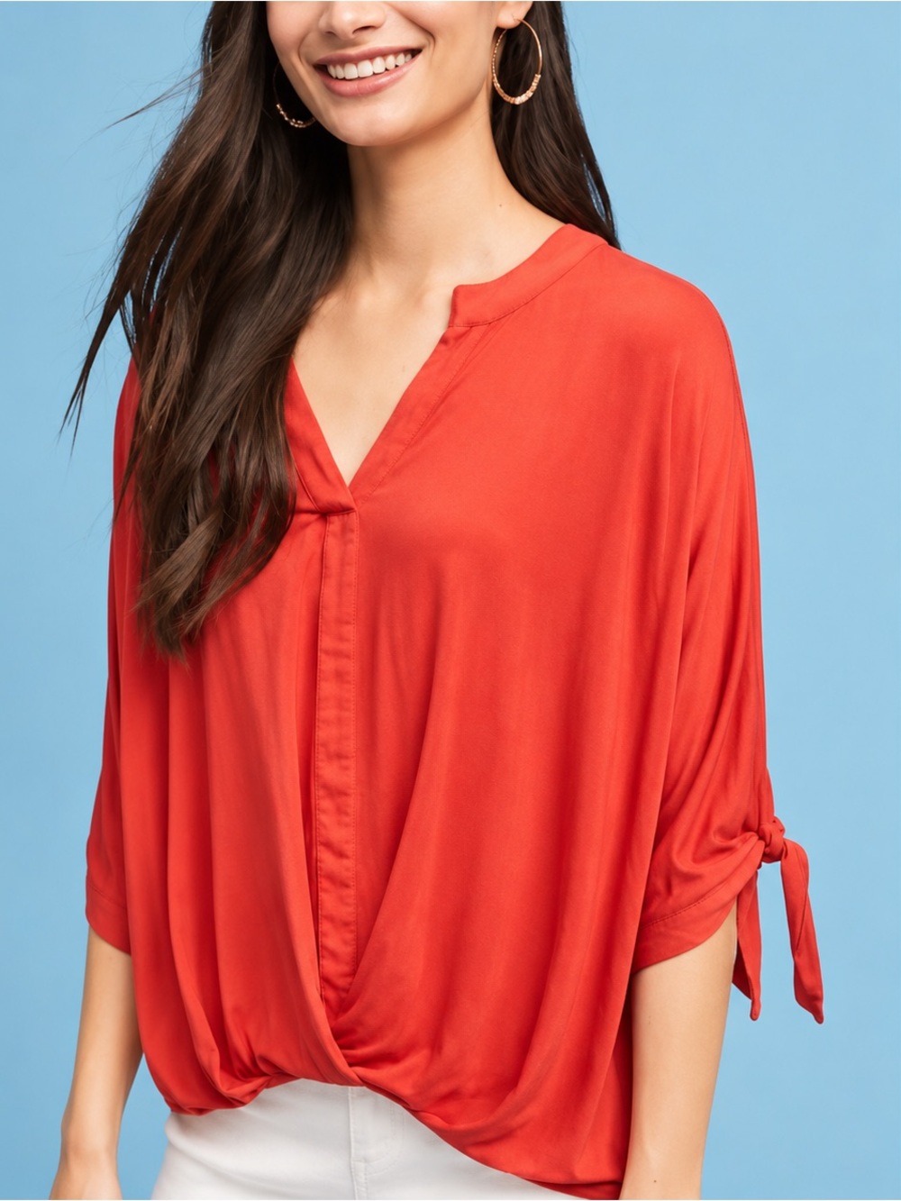 Anthropologie Akemi + Kin Orange Drape Dolman Top Casual Roomy Size L